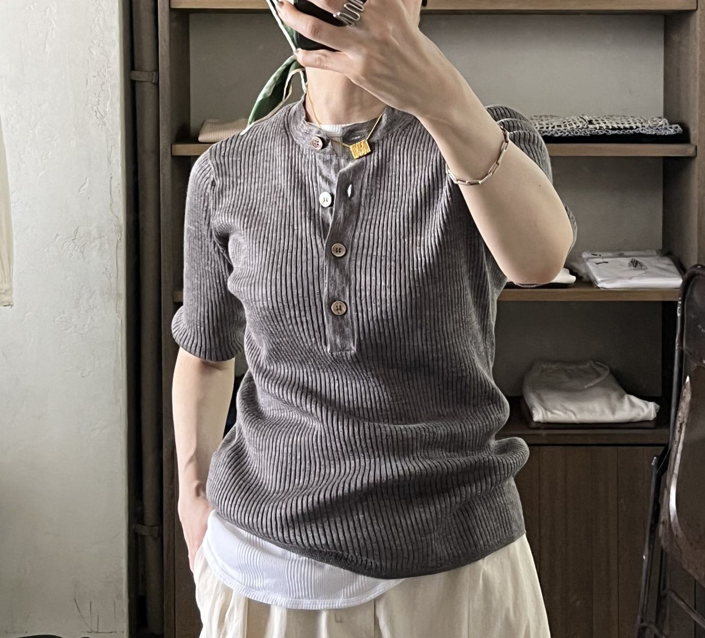 BATONER - CHOMA RIB HENLEY NECK HALF SLEEVE