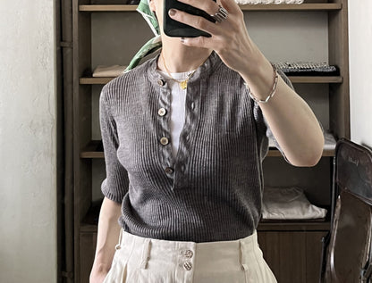 BATONER - CHOMA RIB HENLEY NECK HALF SLEEVE