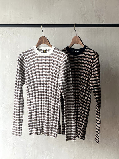 BATONER - SOLID WOOL WIDE RIB BORDER CREW NECK