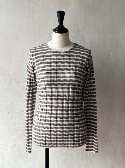 BATONER - SOLID WOOL WIDE RIB BORDER CREW NECK