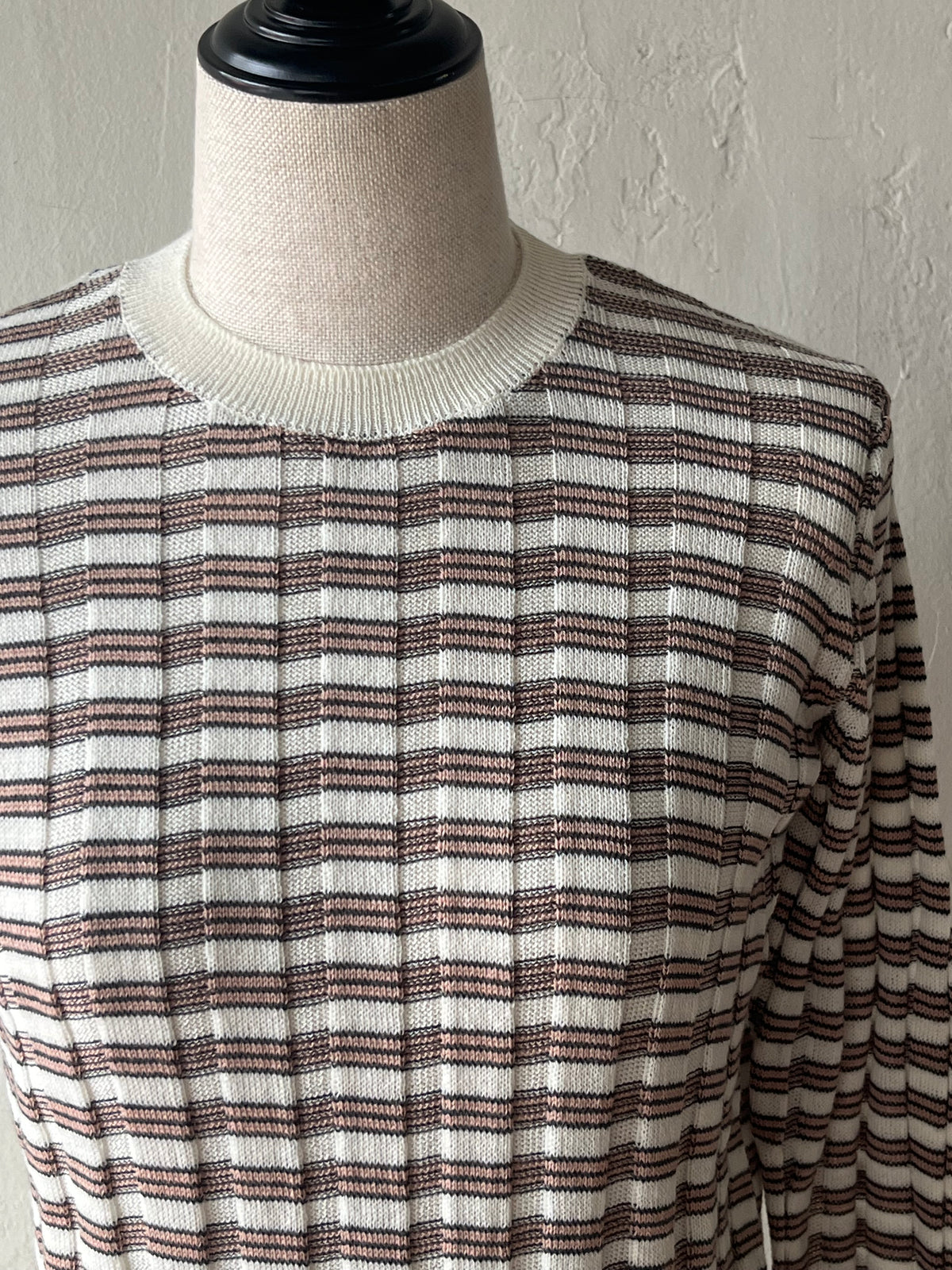 BATONER - SOLID WOOL WIDE RIB BORDER CREW NECK