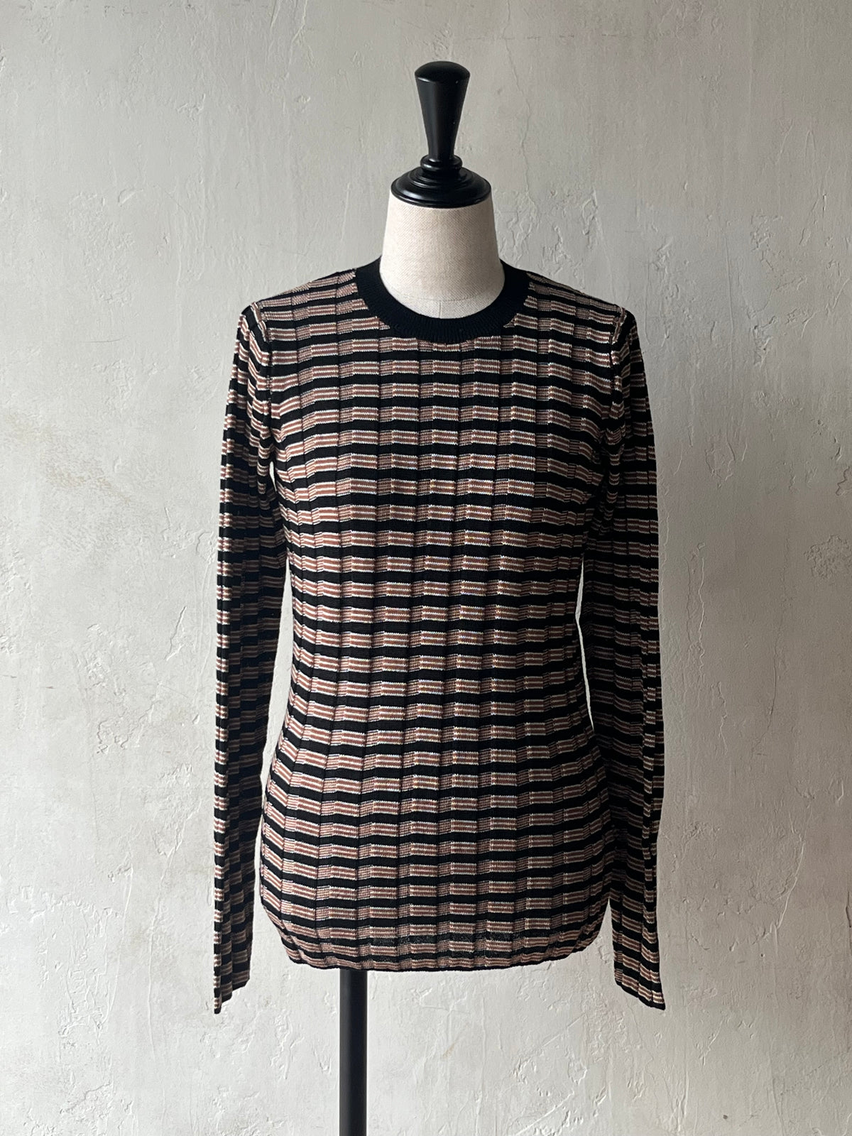 BATONER - SOLID WOOL WIDE RIB BORDER CREW NECK