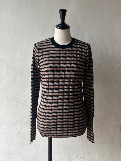 BATONER - SOLID WOOL WIDE RIB BORDER CREW NECK