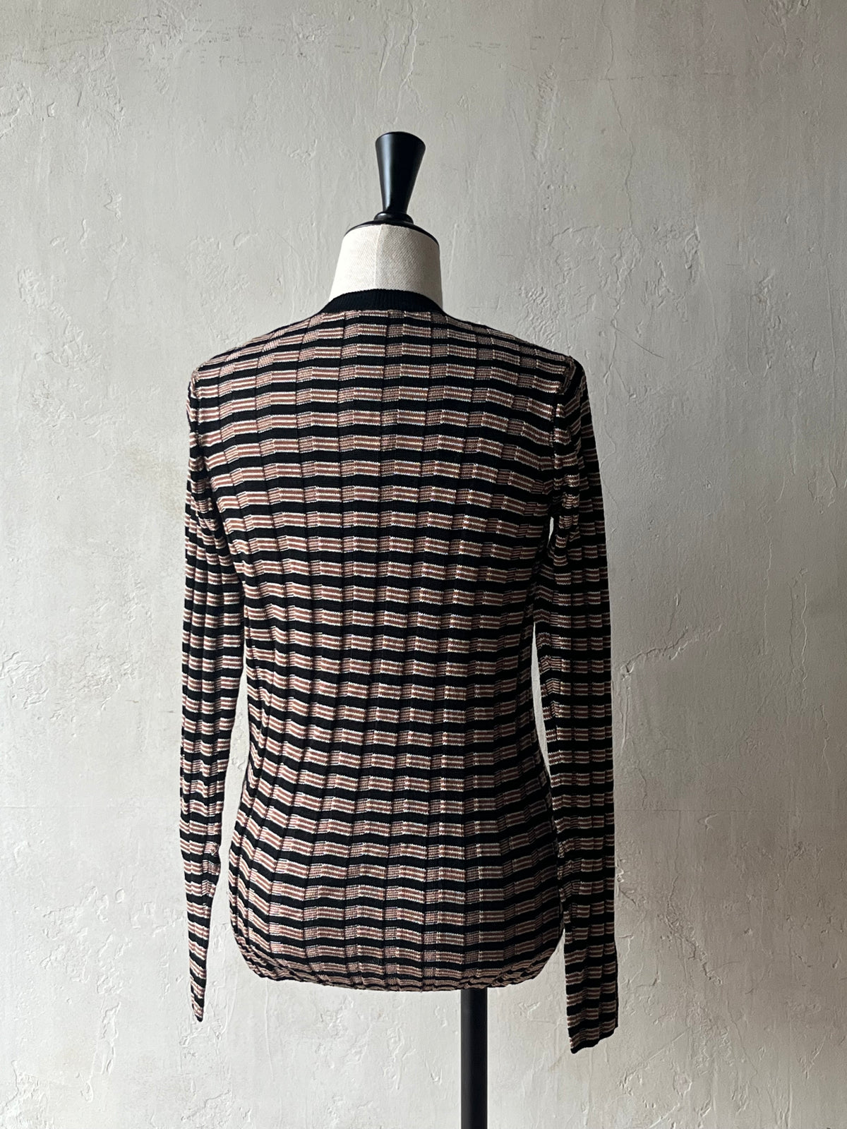 BATONER - SOLID WOOL WIDE RIB BORDER CREW NECK