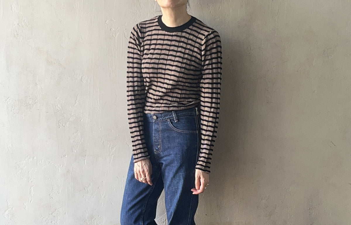 BATONER - SOLID WOOL WIDE RIB BORDER CREW NECK