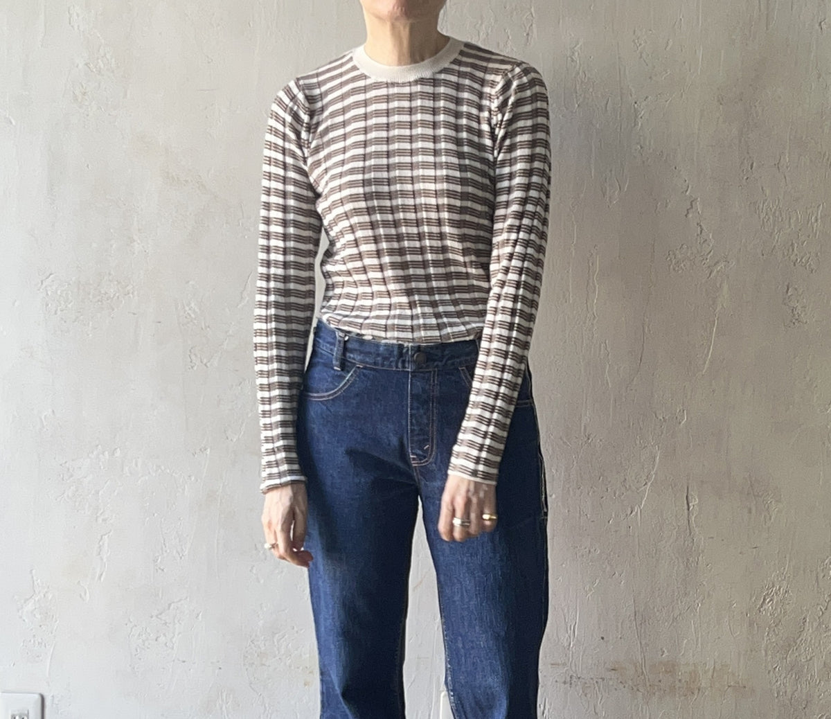 BATONER - SOLID WOOL WIDE RIB BORDER CREW NECK